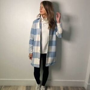 BB Dakota Eldridge Shacket- White Blue Buffalo Plaid- Size Large